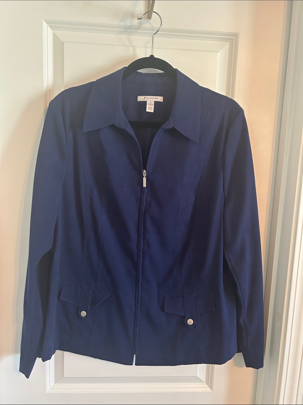 JM Collection Navy Zip-Front Blazer
